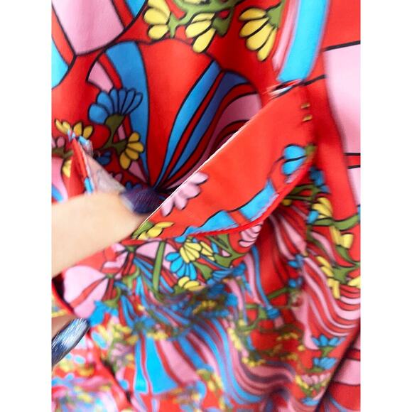 Show Me Your Mumu Women's Pajama Top Positano Paisley Satin Colorful Fan Floral - Picture 6 of 10